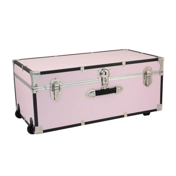 HomeStock Rustic Romance Heavy Duty 30" Under Bed College Storage Trunk with Lock, Latch Closure Type, 15.75" D x 30" W x 12.25" H, Ideal Camp Dorm Room Trunk Footlocker-Color:Pink Blush