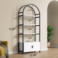 thumbnail image 3 of Casendy 71" Tall Arched Bookshelf, 3 Tier Bookcase with Storage Cabinet, Metal Frame Book Shelf Display Storage Shelves for Living Room, Home Office, White, 3 of 9