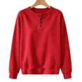 thumbnail image 4 of Women Sweatshirt Solid Color Leisure Sports Tops Autumn Winter Crewneck Tops With Button Long Sleeve Sweater Casual Shirts, 4 of 4