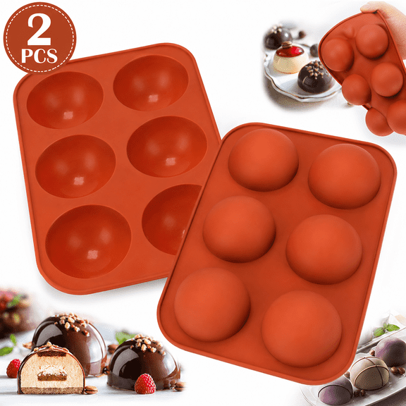 Emlimny 6 Holes Medium Semi Sphere Silicone Molds for Kitchen, 2 Packs Half Sphere Silicone Baking Molds for Making Chocolate, Cake, Jelly, Dome Mousse
