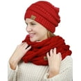 thumbnail image 2 of C.C Unisex Soft Stretch Chunky Cable Knit Beanie and Infinity Loop Scarf Set, Red, 2 of 2