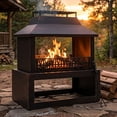 thumbnail image 3 of Sunnydaze Backyard Blaze Heavy-Duty Steel Outdoor Fireplace - Built-In Log Storage and Protective Cover - 35-Inch H - Brushed Bronze, 3 of 10