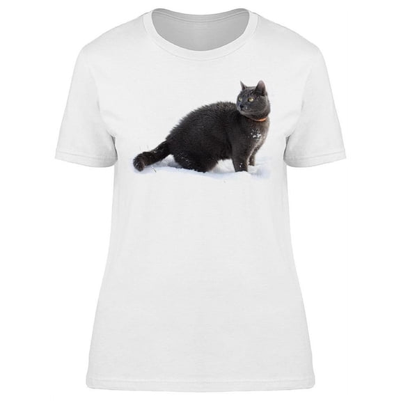 Fluffly Dark Grey Kitty Snow T-Shirt Women -Image by Shutterstock, Female Medium