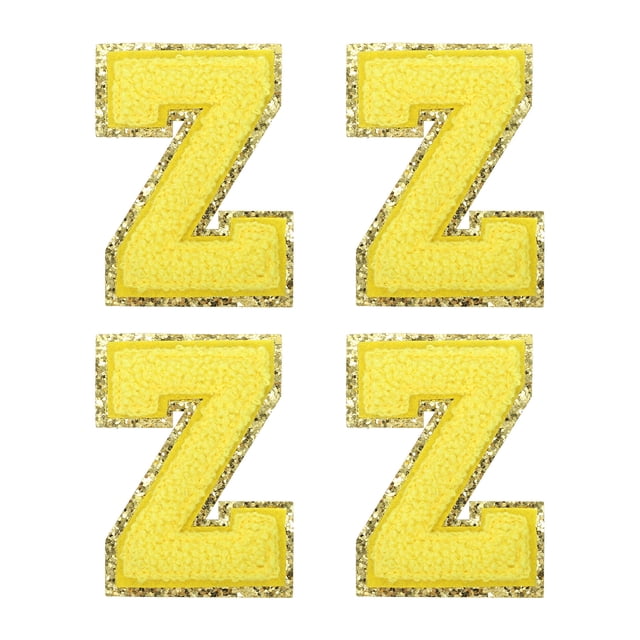 4uds Chenille Letra Parches Termoadhesivos Letra Parches Amarillo Z Alfabeto Decorativo Reparación Bordados Parches para Ropa, Zapatos, Sombreros, Mochilas