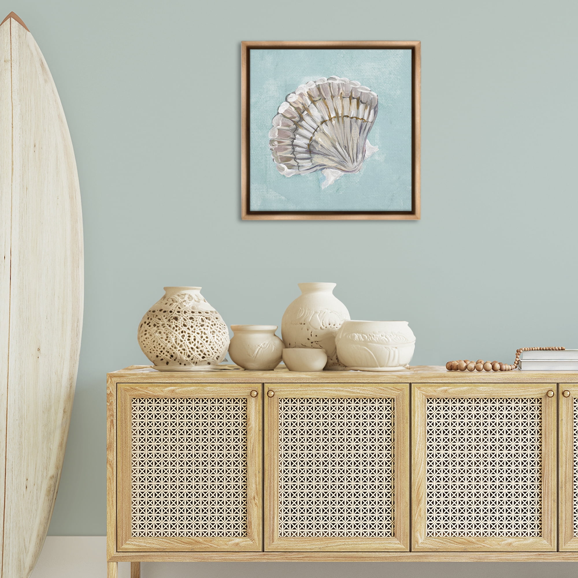 Stupell Industries Brushed Clam Shell Coastal Painting Brown Floater Framed Canvas Art Print Wall Art, 25 x 25