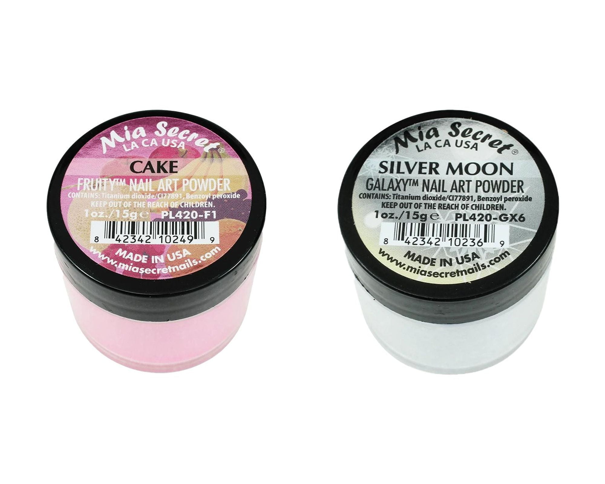 Mia Secret - Fruity Nail Art Powder - Cake & Galaxy Nail Art Powder Silver Moon (1 oz. each) - Combo