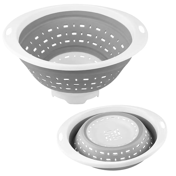 Livease 5 Quart Collapsible Colander, Silicone Kitchen Strainer with Handles for Food, Gray