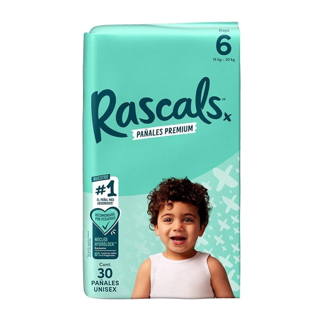 Pañales Rascal + Friends premium etapa 6 unisex 30 pzas