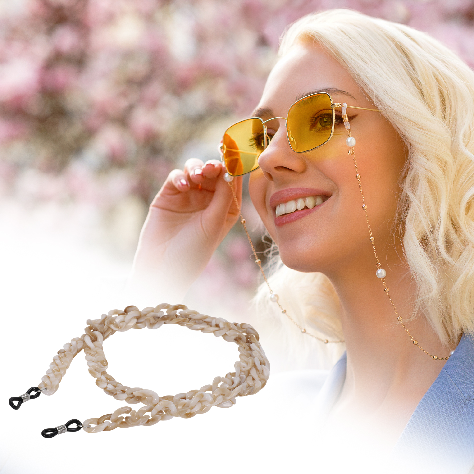 Unique Bargains Dopamine Color Pattern Eyeglass Chain 27.56" 1 Pc Light Brown