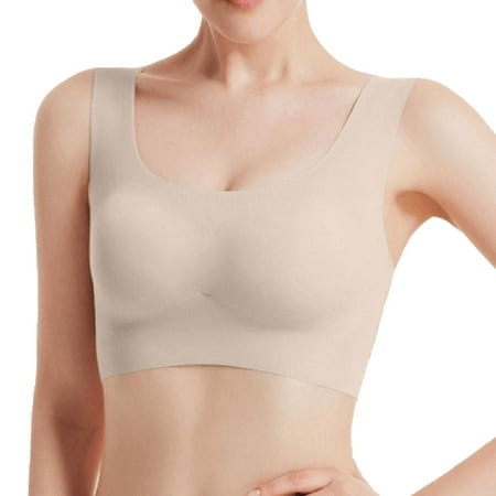 Alitao Sports Bras for Women Push Up Bra Seamless Ultra Thin Padded Comfort Wireless Bra Breathable Bralette For Sleep Everyday Bra Minimizer Bras Plus Size Beige M(Clearance Sales)