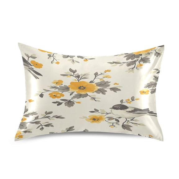 Flowers and Birds Satin Pillowcase 20''x26'' Double-Sided Print Soft Wrinkle Resistant