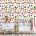 thumbnail image 3 of Peel and Stick Wallpaper Playful Doodles Rainbows Clouds Crayons Fun Icons Bright Colors Wall Mural 23.6in x 9.8ft Self Adhesive Removable Wall Paper Renter Friendly Wallpaper for Nursery Bedroom, 3 of 8