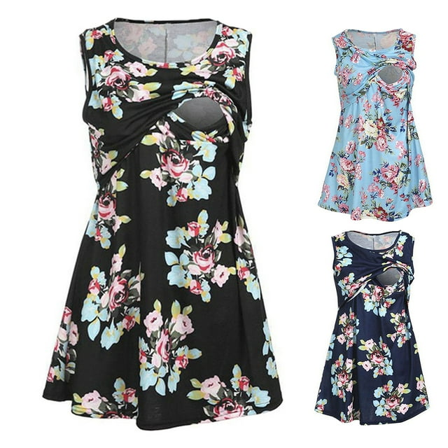 Chemisier de Maternité pour Femmes, Blouse d'Allaitement à Fleurs, Manches Courtes, Col Rond