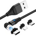 thumbnail image 1 of Cable magnético, 3 en 1 en forma de L Nylon trenzado USB Carga rápida y cable de sincronización de datos con luz LED Compatible con micro USB, teléfono inteligente tipo C y producto Vhermosa, 1 of 1