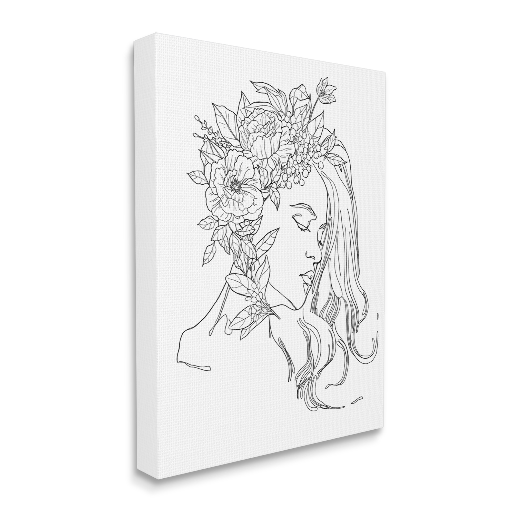 Stupell Industries Woman Face Detailed Blossoming Flowers Line Drawing Graphic Art Gallery Wrapped Canvas Print Wall Art, Design by Ziwei Li