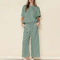 thumbnail image 2 of Women's Loose Solid Color Cotton Linen Casual Suit Drawstring High Waist Wide Leg Sweatsuit Green,L, 2 of 7