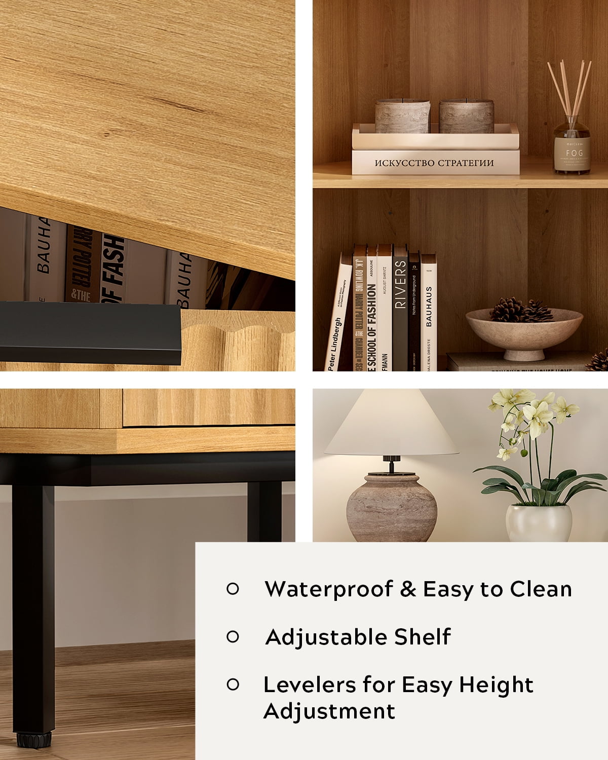 Joyyskill Modern Corner Cabinet, Fluted Small Floor Storage Cabinet with Adjustable Shelf, Freestanding Narrow Organizer for Living Room, Natural Oak
