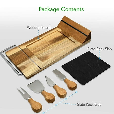 NutriChef Bamboo Cheese Serving Board Tray PKCZBD50 - Natural, Black - Natural, Black