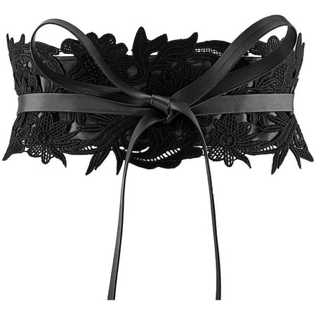 

PIKADINGNIS Women s Lace Waist Belt Obi Bowknot Cinch Wide Belt Bow Tie Wrap Boho Corset Dress Waist Band Pu Leather