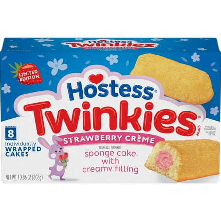 Hostess Twinkies, Golden Sponge Cakes with Artificially Flavored Strawberry Crème Filling, 10.86 oz Box (8 Pouches)