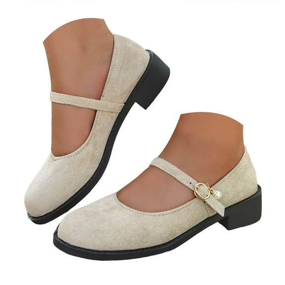 Mepaouo Mary Jane Flat Shoes for Women Arch Support Low Wedge Heel Ballet Flats Suede Knit Dress Shoes