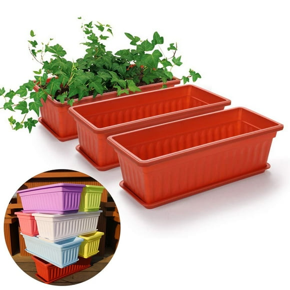 3Pcs Balcony Garden Rectangular Vegetable Flower Planter Resin Box Planting Pot