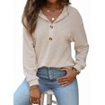 thumbnail image 2 of Sudadera con Capucha de Larga de Punto Gofre para Mujer, con Cordón, Botones, Cuello en V, Informal, con Capucha. Albaricoque S, 2 of 9
