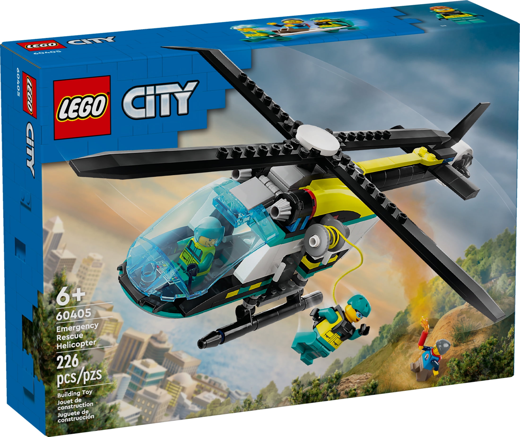LEGO City Emergency Rescue Helicopter, Toy Aircraft Playset for Kids, Fun Gift for Boys and Girls Aged 6 Plus, Hiker, Rescuer, and Pilot Minifigures, Chopper with Winch and Spinnable Rotors, 60405