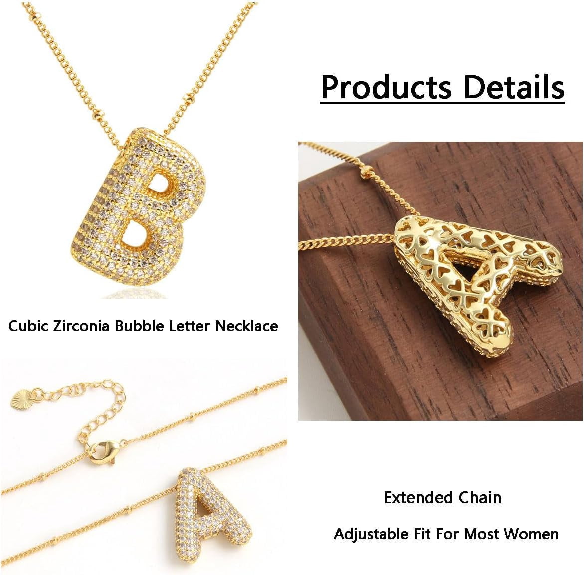 Z ZACHÉ Gold A-Z Bubble Letter Necklace 18K Gold Plated -- Dainty