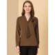 thumbnail image 2 of INSPIRAR CHIC Blusas de Manga Larga para Mujeres, Camisa de Oficina de Chifón con Pliegues y Cuello con Lazo XL Café, 2 of 7