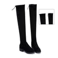 thumbnail image 4 of Botas hasta la rodilla para mujer, elegantes, elásticas, de ante, tacón grueso, botas por encima de la rodilla para mujer, negro 41, 4 of 14