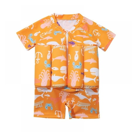 

LOVEBAY Baby Toddler Girls Boys Float Suit One Piece Rashguard Short Sleeve Buoyancy Swimsuit Floatation Swimsuits for Kids Size 3-4 Years