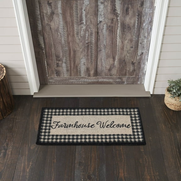 VHC Brands Coir Welcome Door Mat, Entry Rug, with PVC Backing, for Indoor Outdoor Use, Finders Keepers Collection, Rectangle 16x24 Doormat, Farmhouse Welcome, Dark Creme