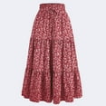 thumbnail image 2 of Women’s Floral Print Elastic Waist Tiered Maxi Skirt Lightweight Casual Loose Fit Long Skirt for Everyday Wear Red XL, 2 of 4