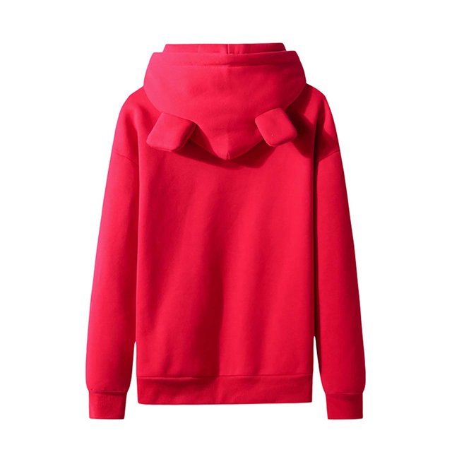Hombres Casual Solid Pullover Cute Cat Ears Fleece Pocket Sudadera con capucha Pompotops oipoqjl15867