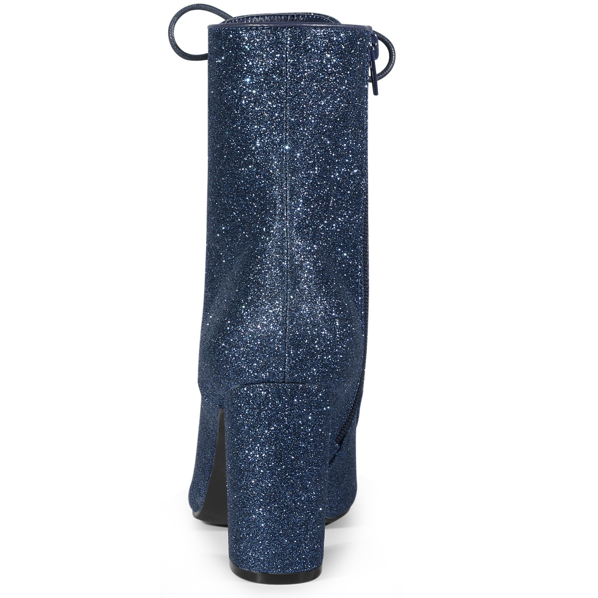 DARING DIVA Glitter Pointed Toe Block Heel Ankle Boots Navy Blue 6