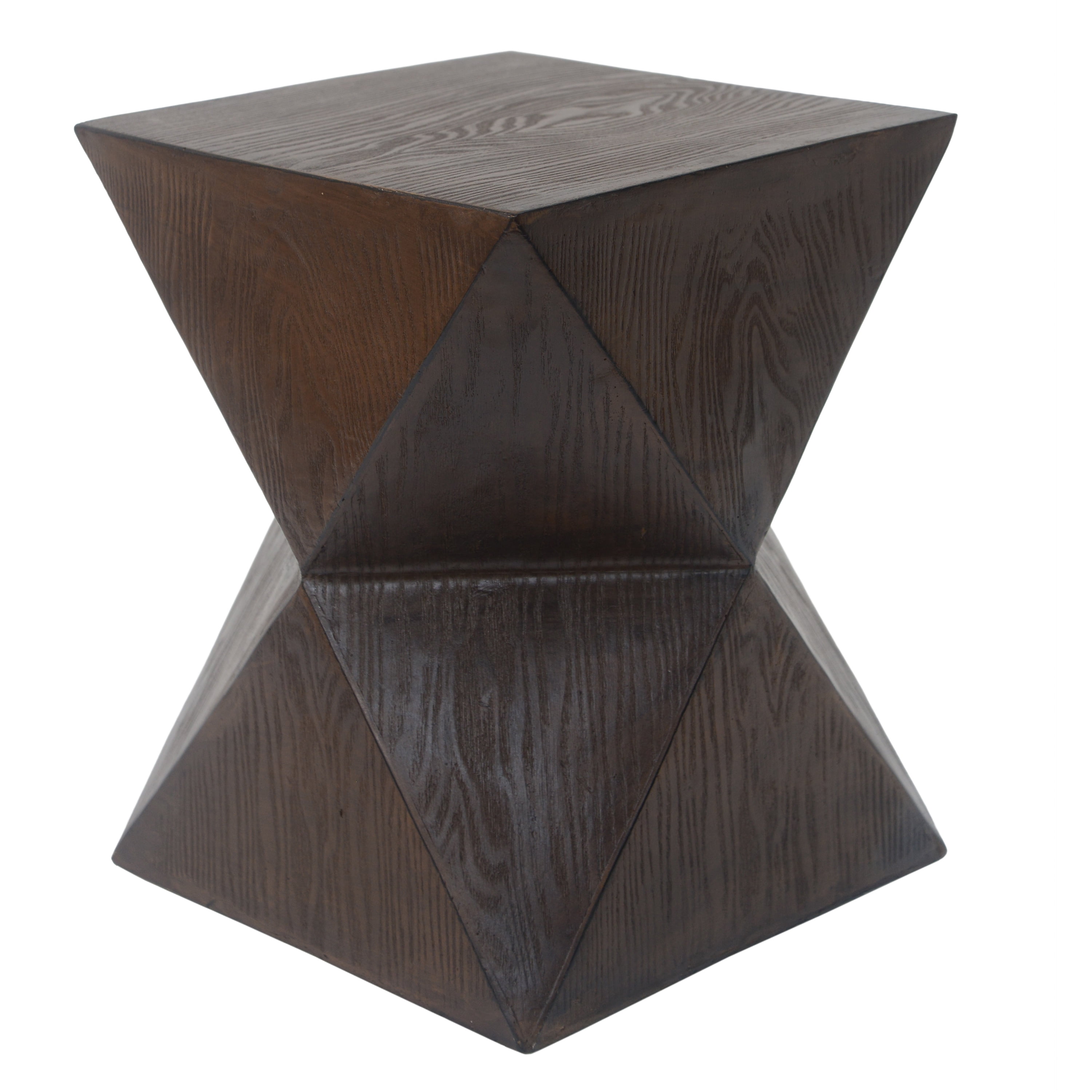 Prismatic Side Table, 14.25 Inch Natural Wood Grain Finish Concrete End Table for Patio Garden, White