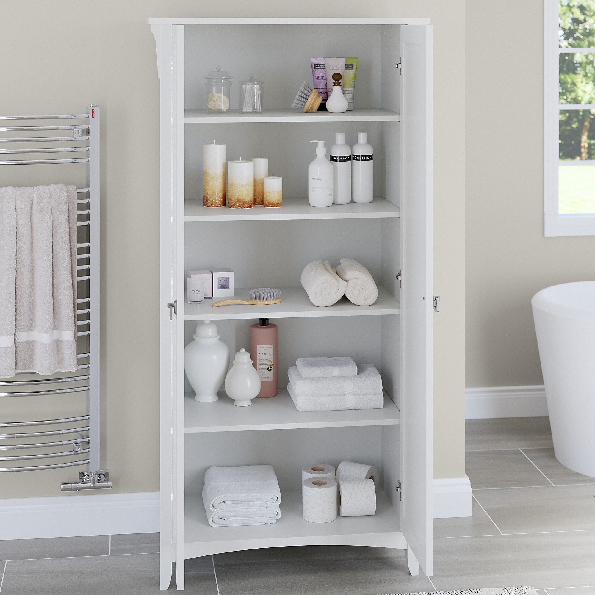 Salinas Bathroom Storage Cabinet with Doors in White/Shiplap - Engineered Wood
