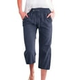 thumbnail image 1 of Pantalon Ample en Lin Uni pour Femmes, 7/8, avec Poches, 1 of 4