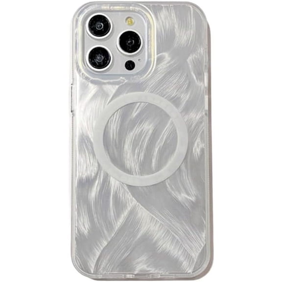 for iPhone Case,[Compatible with MagSafe] Glitter Pearly Shell Wave Water Ripple Design Silicone Protection Soft Shockproof Cover Phone Case (iPhone 12,White)