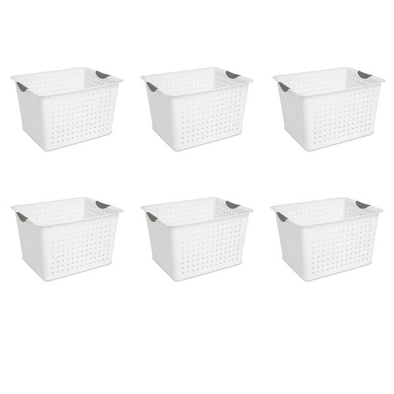 Sterilite Deep Ultra™ Basket, Open Plastic Storage Bin, Versatile Organization Solution, White, 6 Count