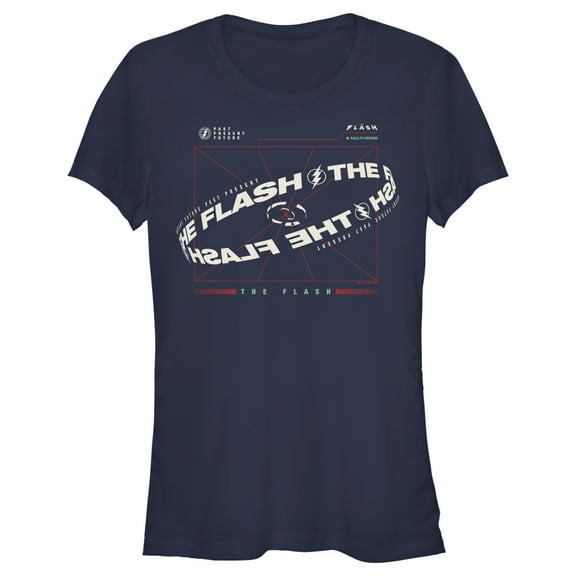 Junior's The Flash Multiverse Curved Logo  Graphic Tee Navy Blue Large