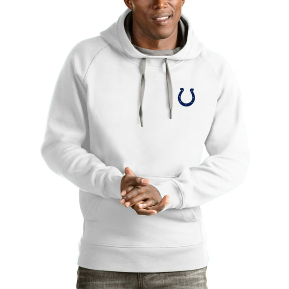 Men's Antigua White Indianapolis Colts Logo Victory Pullover Hoodie