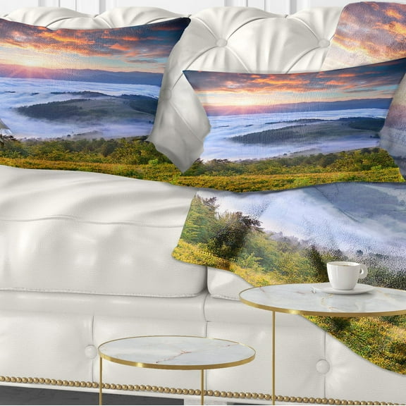 Designart Colorful Sunrise Over Foggy Waters - Landscape Photography Throw Pillow - 12x20
