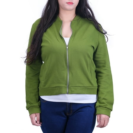 - HDE Women's Zip Up Sweatshirt Plus Size Classic Short Coat Retro Baseball Jacket (Green, 2X)