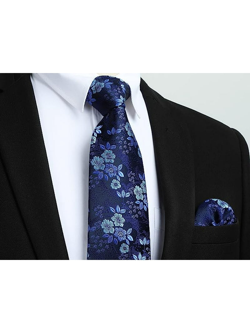 Men's Skinny Floral Cotton Linen Tie & Handkerchief Set – 2.36” Wide, 57” Long, Casual & Formal Neckwear