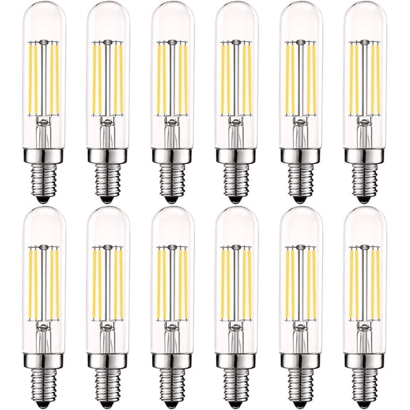 Luxrite T6 T6.5 Vintage LED Tube Light Bulbs 5W= 60W, 4000K Cool White, Dimmable, 500 Lumens, UL Listed, E12, 12-Pack