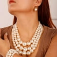 thumbnail image 2 of Multi Strand Layered Faux Pearl Necklace with Earrings and Bracelet Chunky Pearl Choker Necklace Jewelry Set for Women (White), 2 of 13