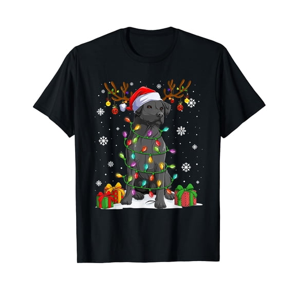Black Lab Labrador Christmas Tree Light Pajama Dog Xmas Black T-Shirt