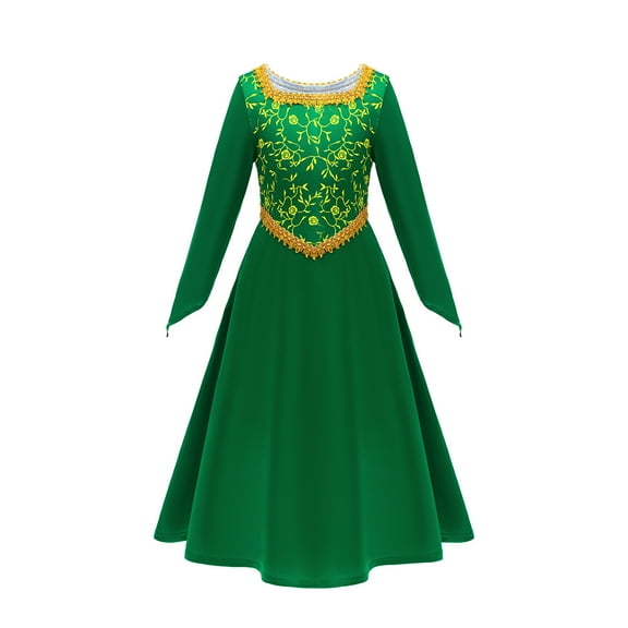 Princess Green Costume Dress for Girls, Halloween Cosplay Dress up, SIZE 5-14